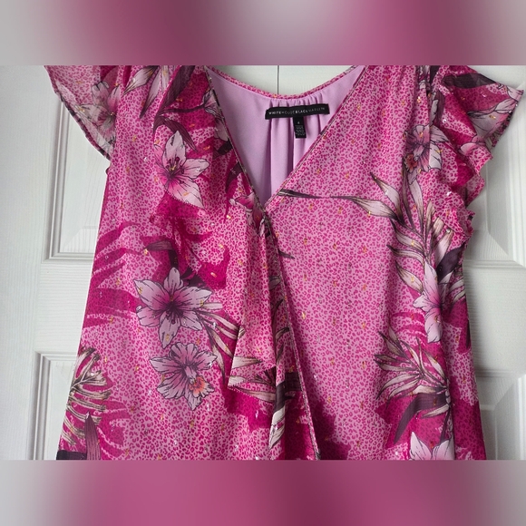 White House Black Market Pink Floral Blouse Size 4 - Picture 5 of 14
